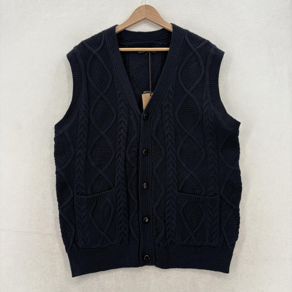 PJ Paul Jones Sweater Vest Mens XL Blue Acrylic V Neck Cable Knit Button NWT